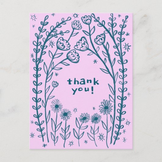 DANK U Bloemengrillige Schets Doodle Briefkaart (Voorkant)