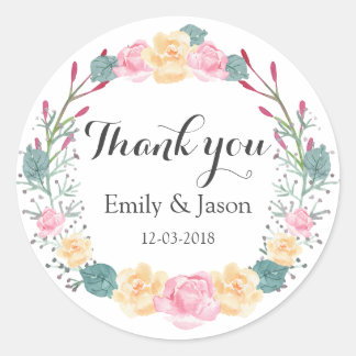 Dank u bloemenkrans roze bruiloft sticker