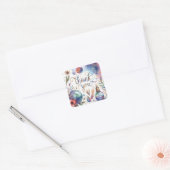 Dank u bloemenontwerp vierkante sticker (Envelop)