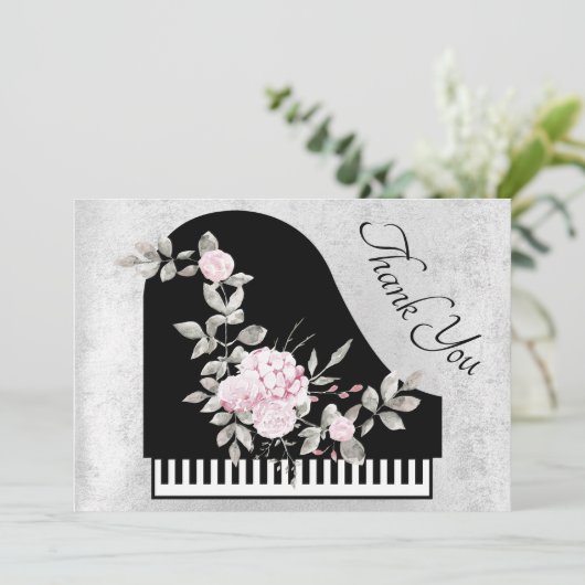 Dank u bloemenpiano decor bedankkaart (Staand voorkant)