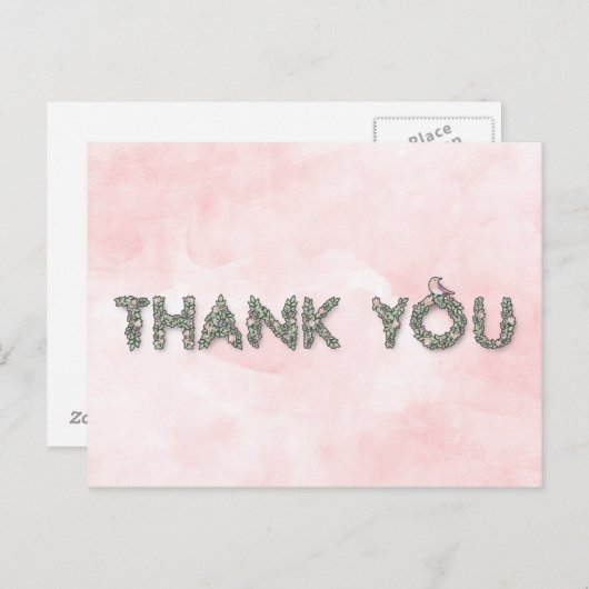 Dank u bloemige geschetste brieven briefkaart (Voorkant / Achterkant)