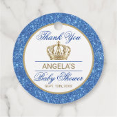 Dank u Blue Prince Gold Crown Baby shower Bedankjes Labels (Achterkant)