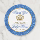 Dank u Blue Prince Gold Crown Baby shower Bedankjes Labels (Voorkant)