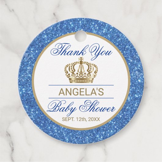 Dank u Blue Prince Gold Crown Baby shower Bedankjes Labels (Voorkant)