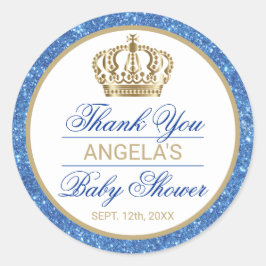 Dank u Blue Prince Gold Crown Baby shower Ronde Sticker