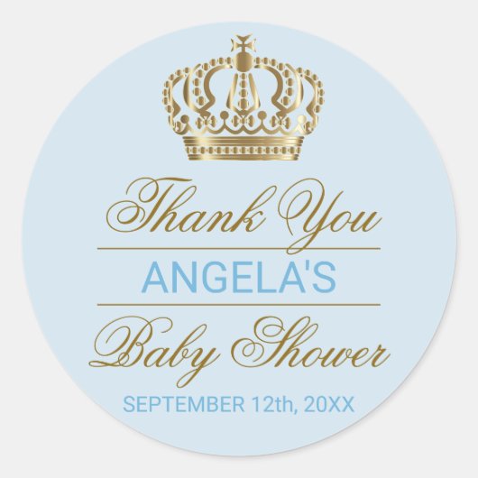 Dank u Blue Prince Gold Crown Baby shower Ronde Sticker (Voorkant)