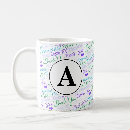 Dank u Blue Word Art Monogram Koffiemok (Links)