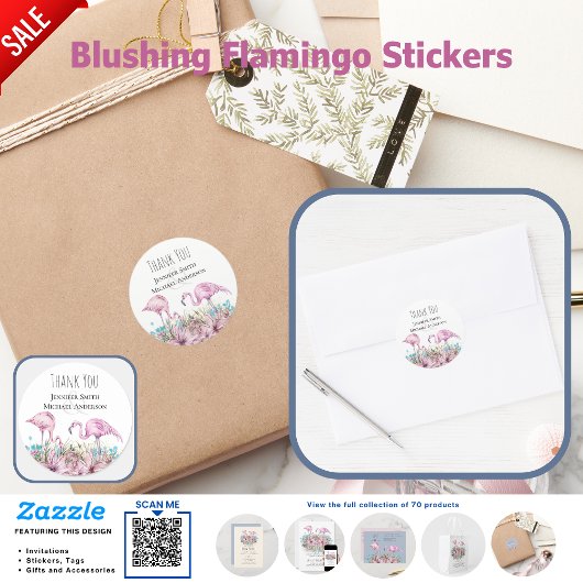 DANK U Blushing Flamingo Tropical Beach Bruiloft Ronde Sticker