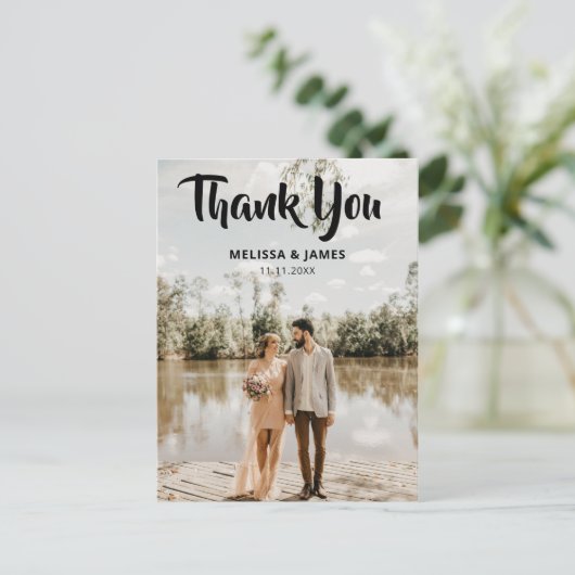 Dank u Bold Script Trouwfoto Briefkaart (Staand voorkant)