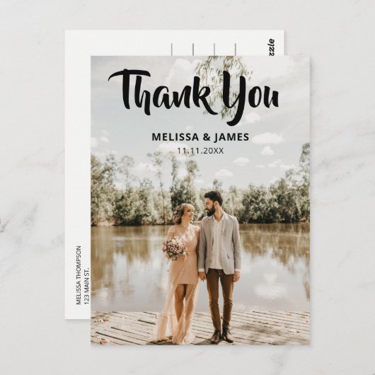 Dank u Bold Script Trouwfoto Briefkaart (Voorkant / Achterkant)