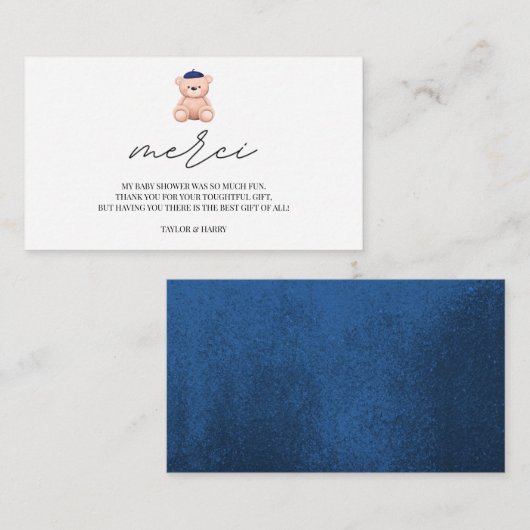 Dank u, Bonjour Bebe, Frans baby shower Informatiekaartje (Voorkant / Achterkant)