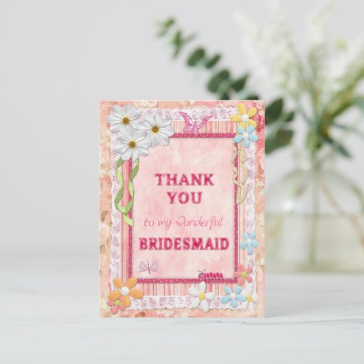 Dank u, Bridesmaid, een kaartje voor de bloemen Briefkaart (Staand voorkant)