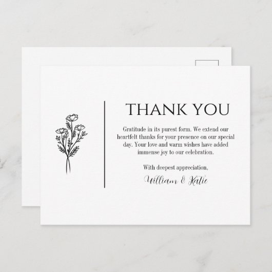 Dank u Briefkaart - bruiloft, minimalistisch (Voorkant / Achterkant)