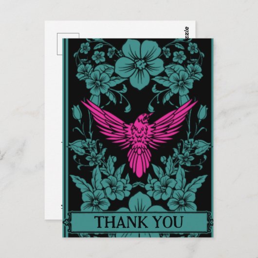 Dank u briefkaart. Exotische roze vogel, schemerig Briefkaart (Voorkant / Achterkant)