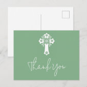 Dank u Briefkaart Floral doop Sage Green (Voorkant / Achterkant)
