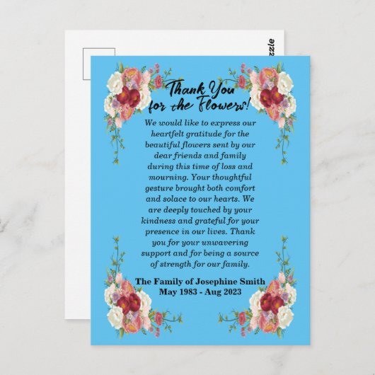 Dank u Briefkaart voor het sturen van bloemen na d (Voorkant / Achterkant)