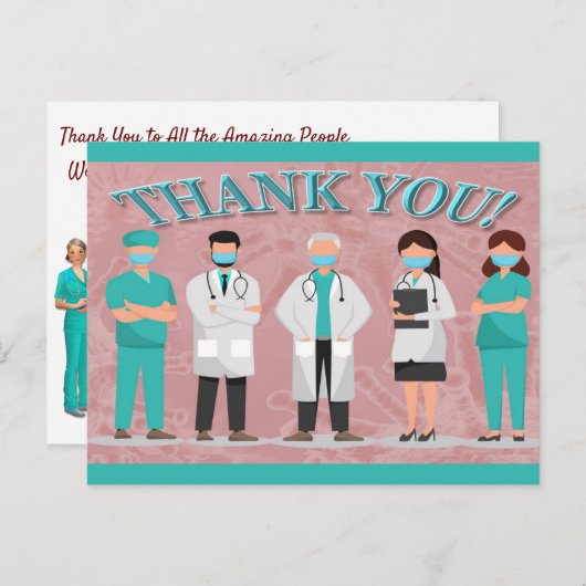 Dank u Briefkaart voor het ziekenhuispersoneel (Voorkant / Achterkant)
