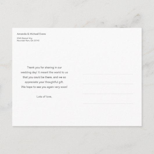 Dank u Briefkaarten voor huwelijksgasten en cadeau (Achterkant)