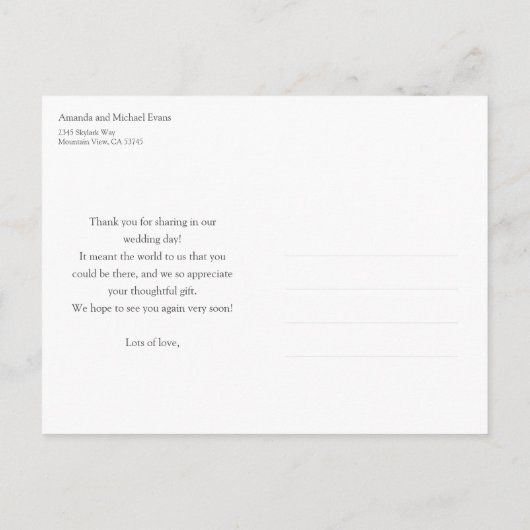 Dank u Briefkaarten voor huwelijksgasten en cadeau (Achterkant)