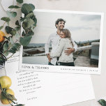 Dank u Briefkaarten voor huwelijksgasten en cadeau<br><div class="desc">Deze eenvoudige, stijlvolle, moderne fotobruiloft bedankt de sjabloon van het briefkaart en biedt uw namen en datums onder uw foto samen met 'LOVE & BEDANKT'. De tekst aan de voorzijde is een enigszins verzadigde zwarte. U zou kunnen verkiezen om de doopvont, de leestekens of de kleur te veranderen die voor...</div>