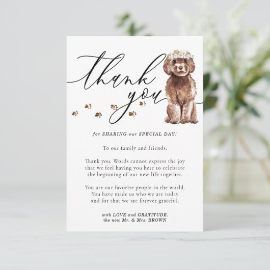 Dank u Brown Cavapoo puppy hond bruiloft Informatiekaartje (Staand voorkant)