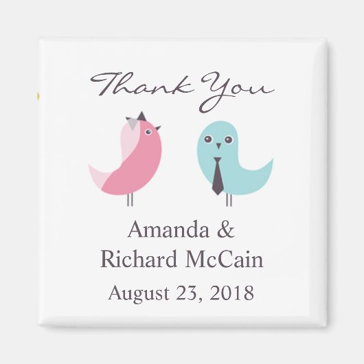 Dank u Bruid en bruidegom Vogels Magnet (Voorkant)