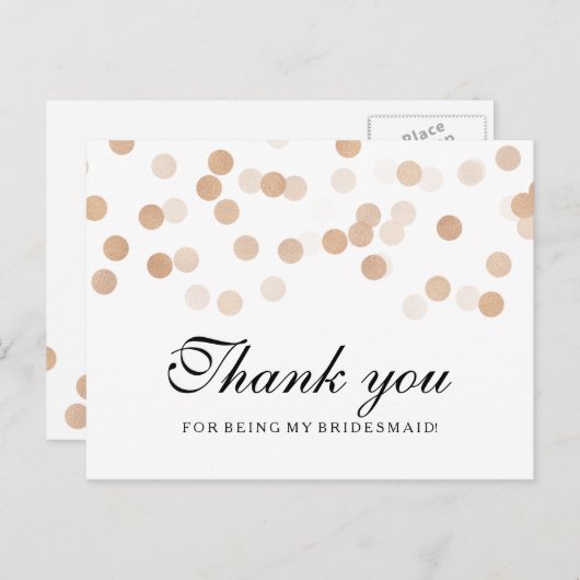 Dank u bruidsmeisje koperen Folie glitter lichten Briefkaart (Voorkant / Achterkant)