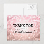 Dank u bruidsmeisje Roos Blush Pink Lights Briefkaart (Voorkant / Achterkant)