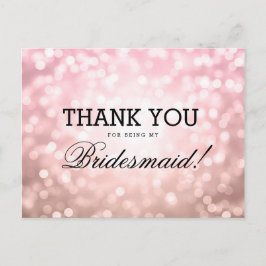Dank u bruidsmeisje Roos Blush Pink Lights Briefkaart
