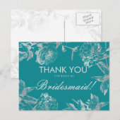 Dank u Bruidsmeisje Zilver Blauwgroen Eenvoudige B Briefkaart (Voorkant / Achterkant)