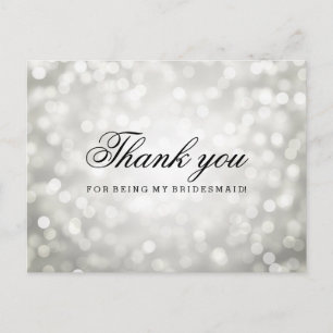 Dank u bruidsmeisje zilveren glitter lichten briefkaart