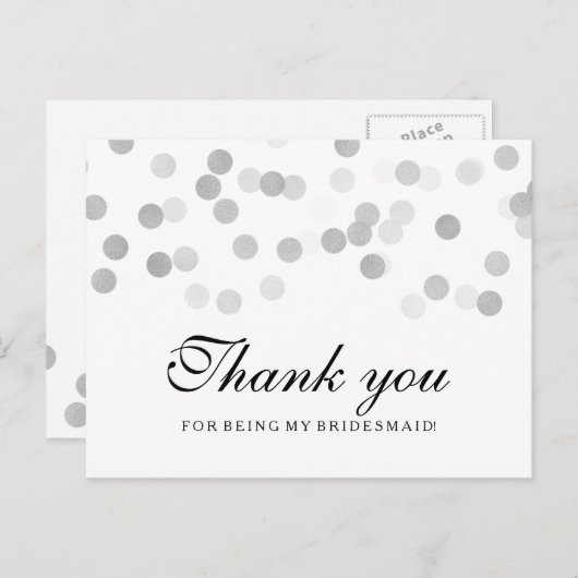 Dank u bruidsmeisje zilverfolie glitter lichten briefkaart (Voorkant / Achterkant)