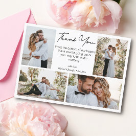 Dank u bruiloft 4 foto's collage minimalist kaart