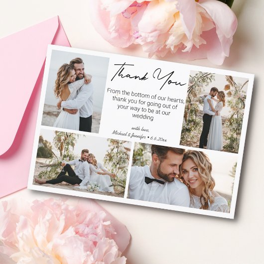 Dank u bruiloft 4 foto's collage minimalist kaart