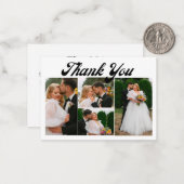 dank u bruiloft 4 foto's collage retro script notitiekaartje (Voorkant / Achterkant in situ)