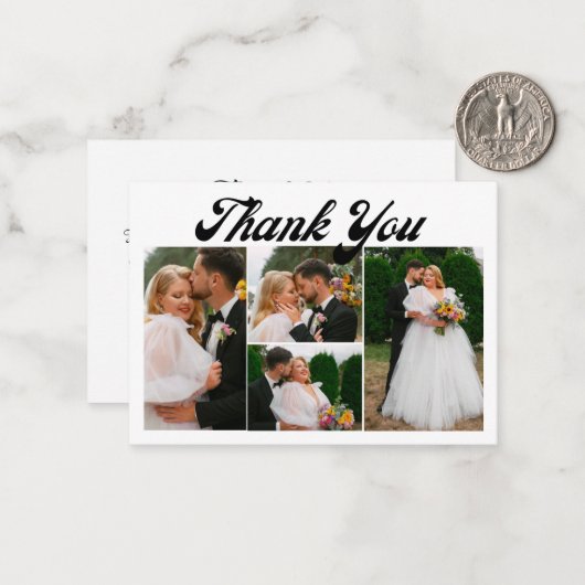 dank u bruiloft 4 foto's collage retro script notitiekaartje (Voorkant / Achterkant in situ)