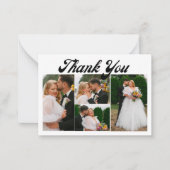 dank u bruiloft 4 foto's collage retro script notitiekaartje (Voorkant)