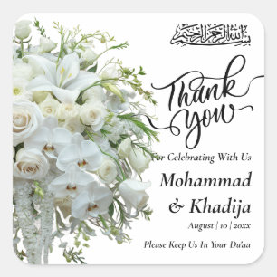 Dank u bruiloft boeket bloem Nikah Walima Vierkante Sticker