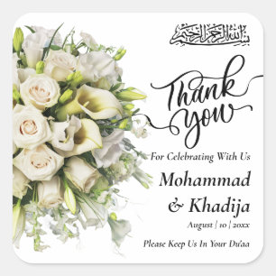 Dank u bruiloft boeket bloem Nikah Walima Vierkante Sticker