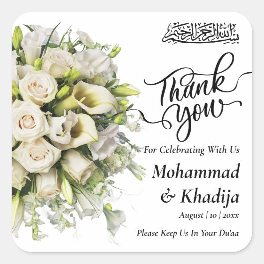 Dank u bruiloft boeket bloem Nikah Walima Vierkante Sticker (Voorkant)