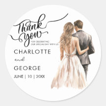 Dank u bruiloft bruid bruidegom terug Waterverf kl