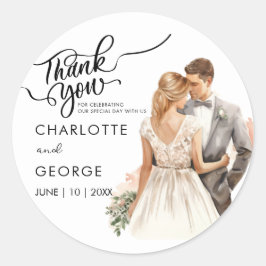 Dank u bruiloft bruid bruidegom terug Waterverf Ronde Sticker