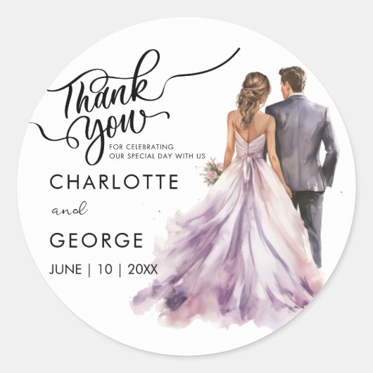 Dank u bruiloft bruid bruidegom terug Waterverf Ronde Sticker (Voorkant)