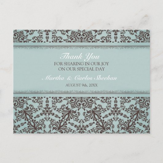 Dank u bruiloft Damask Briefkaart (Voorkant)