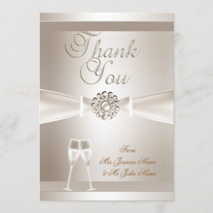 Dank u bruiloft Damask Cream White Champagne Bedankkaart