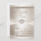 Dank u bruiloft Damask Cream White Champagne Bedankkaart (Voorkant)