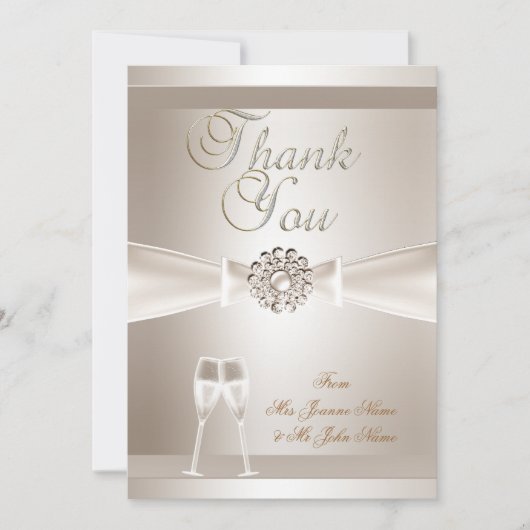 Dank u bruiloft Damask Cream White Champagne Bedankkaart (Voorkant)