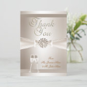 Dank u bruiloft Damask Cream White Champagne Bedankkaart (Staand voorkant)