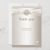 Dank u bruiloft Damask Cream White Champagne Bedankkaart (Achterkant)