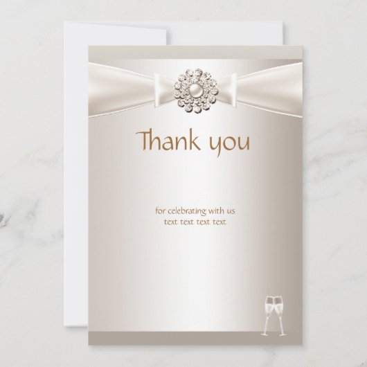 Dank u bruiloft Damask Cream White Champagne Bedankkaart (Achterkant)